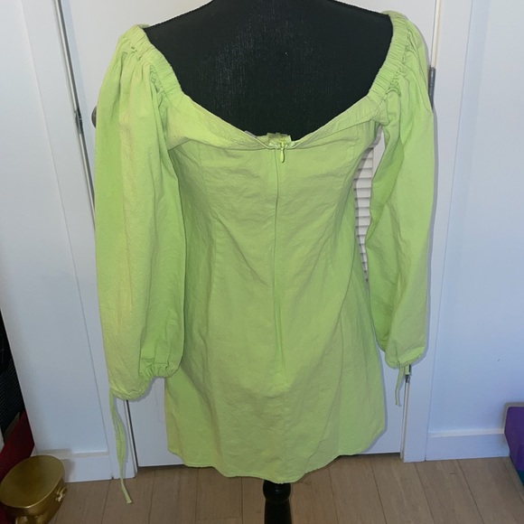 ASOS Draw String Off the Shoulder Lime Green Mini Dress Size 10 - Picture 9 of 11